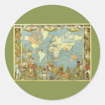 Antique World Map, British Empire, 1886 Sticker