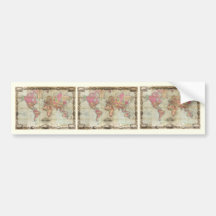 Antique World Map by John Colton, circa 1854 Bumper Stickers