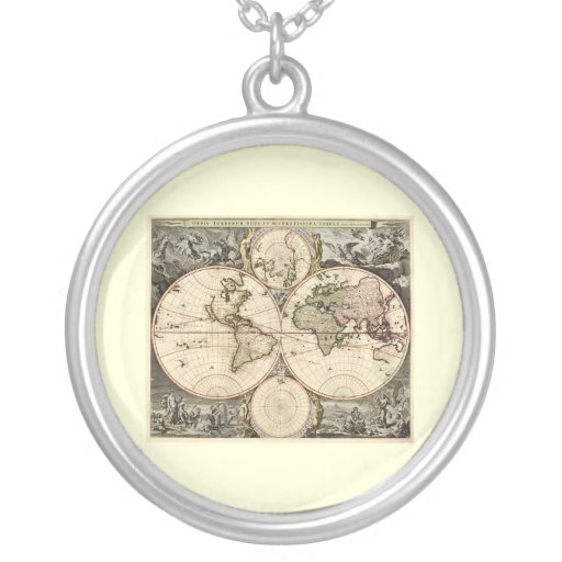 Antique World Map by Nicolao Visscher, circa 1690 Necklaces