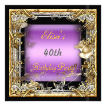 Any Birthday Party Invitation Black Gold Purple