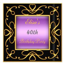 Any Birthday Party Invitation Black Gold Purple