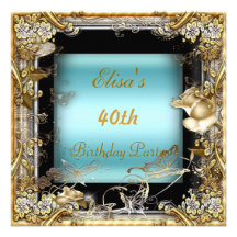 Any Birthday Party Invitation Black Gold Teal