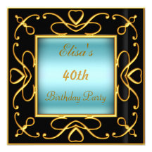 Any Birthday Party Invitation Black Gold Teal