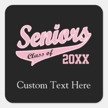 Any Year, Senior Class Pink/Black Square Stickers