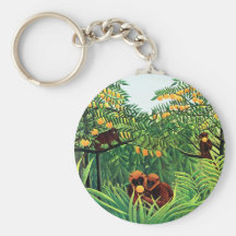 "Apes in the Orange Grove" by Henri Rousseau Keychains