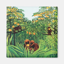 "Apes in the Orange Grove" by Henri Rousseau Fridge Magnets