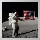 Apollo 17 Astronaut Salutes American Flag Poster