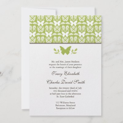 Apple Green and White Butterfly Wedding Invitation Personalized Invite by 