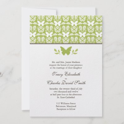 Apple Green and White Butterfly Wedding Invitation Personalized Invite by