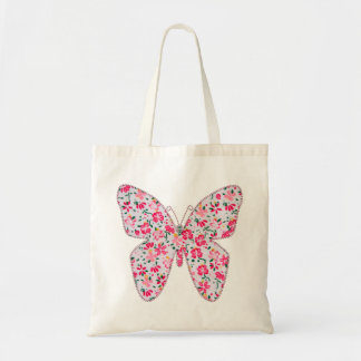 Applique fabric butterfly floral pink tote bag