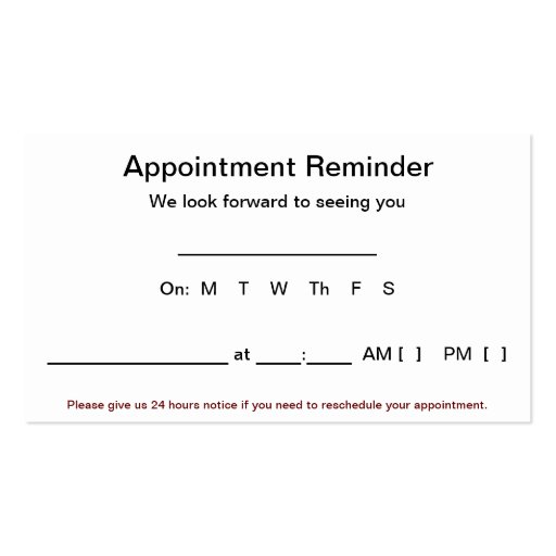 Appointment Reminder Cards (100 packWhite) Pack Of Standard Business