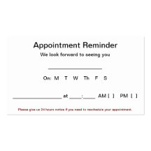 Appointment Reminder Cards (100 pack-White) Business Card Templates