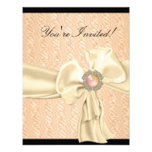 Apricot Cream Metal Jewel Ribbon Event Black Invites