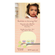 Apricot Owls Girls Birthday Party Premium Invite Custom Photo Card