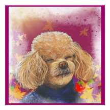 Apricot Poodle Smiling Portrait Painting Custom Invitations