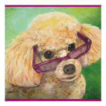 Apricot Poodle with Glasses Personalized Invitation