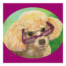 Apricot Poodle with Glasses Personalized Invites