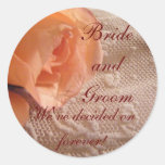 Apricot Rose and Lace Envelope Seals Round Sticker