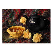 Apricot Tart with Teapot and Carnations ATC Business Cards