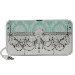 aqua and cream fleur elegant damask mini speaker