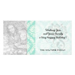 aqua and cream fleur elegant damask customised photo card