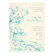 Aqua Birds Swirls Wedding Invites