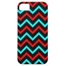 Aqua, Black and Red Chevron Pattern (Zig Zag) iPhone 5 Case