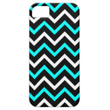 Aqua, Black and White Chevron Pattern (Zig Zag) iPhone 5 Case
