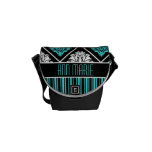 aqua black white damask and stripes personalise commuter bag