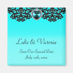 Aqua Blue & Black Ornate Heart Pendant Wedding Refrigerator Magnets