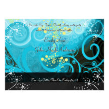 Aqua Blue Lemon Yellow Calla Lily Flower- Custom Invite