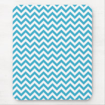 Aqua Blue White Chevron Pattern Mousepad