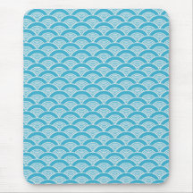 Aqua Blue White Japanese Wave Pattern Mouse Pad