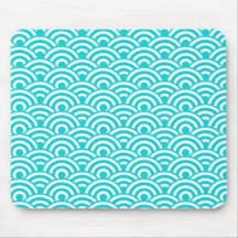 Aqua Blue White Japanese Wave Pattern Mousepads