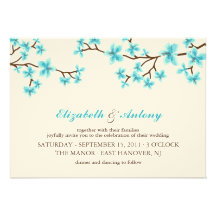 Aqua Cherry Blossoms Wedding Invites