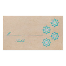 Aqua Daring Floral Blooms Wedding Place Card Business Card Template