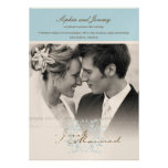Aqua Floral Flourish Photo Wedding Announcement