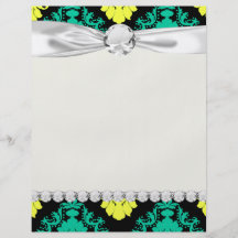 aqua green yellow green black diamond damask flyers