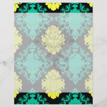aqua green yellow green black diamond damask flyer