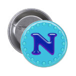 Aqua Initial N Pinback Button