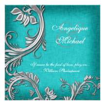 Aqua silver floral wedding engagement custom invitation