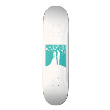 Aqua & White Bride and Groom Wedding Silhouettes Skate Decks