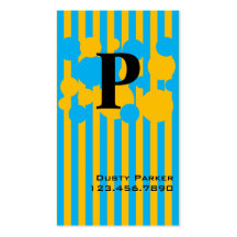 Aqua & Yellow Stripes & Dots Business Card Templates