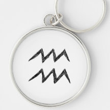 Aquarius. Zodiac Astrology Sign. Black. Key Chains