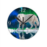 Arctic Wolf, Snow & Aurora Wildlife Art Clock