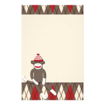 Argyle Sock Monkey Stationery
