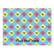 Argyle turtle pattern on blue postcard