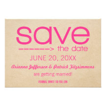 Arrow Typography Save the Date, Hot Pink Personalised Invite