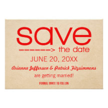 Arrow Typography Save the Date, Red Personalized Invitation