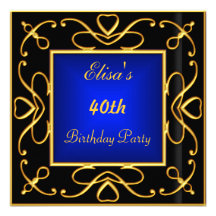 Art Deco Birthday Party Invitation Black Gold Blue